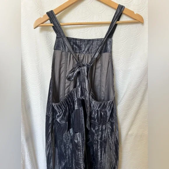 NWT Natural Life Medium Dakota Tie Velvet Overalls Jumper Charcoal Wide Leg Boho - Picture 5 of 11